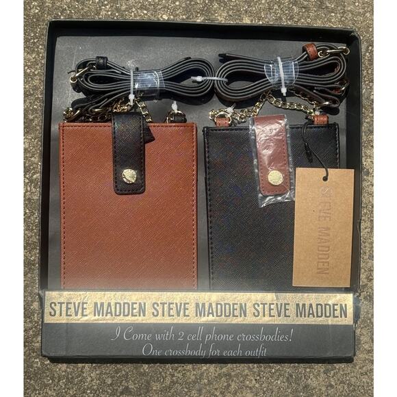 Steve Madden Cell Phone Crossbody 2 Pack One Brown One Black New - Picture 1 of 9